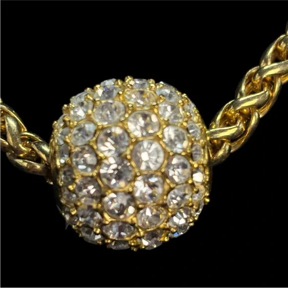 Vintage Joan Rivers Pave' Crystal Ball Necklace Foxtail Chain 30" Long Goldtone - Picture 15 of 16